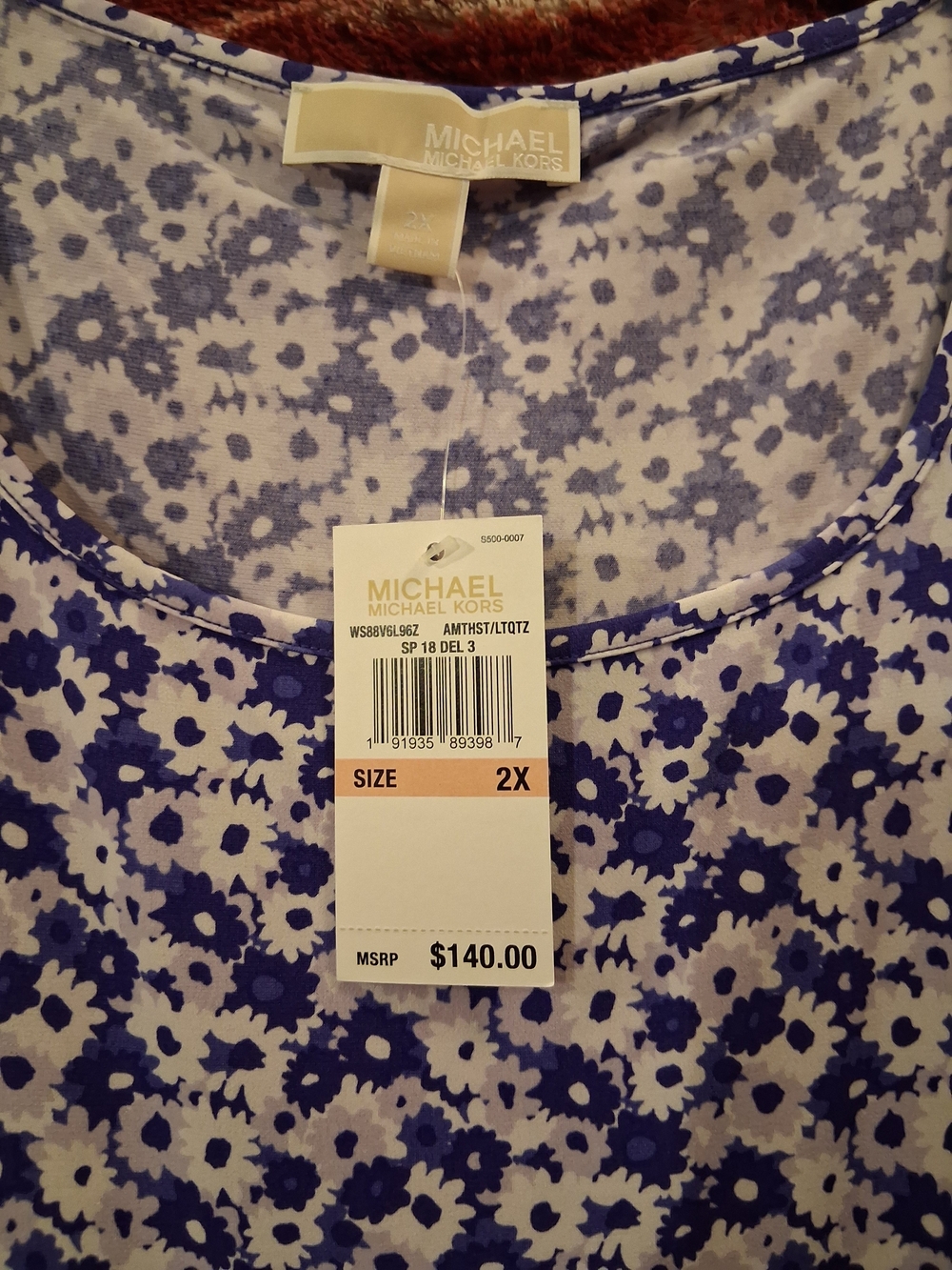 Michael Kors Purple and White Floral Tank Top Scoop Neck Dress - 2X